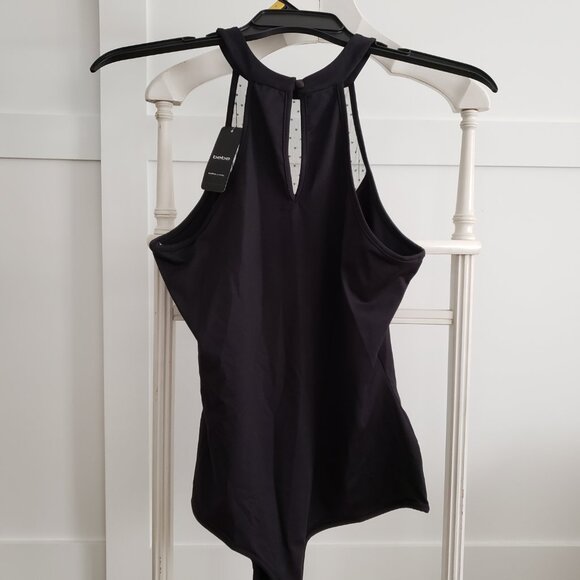 BNWT bebe classic black swiss dot mesh halter neck bodysuit (L) jet black - Picture 2 of 6